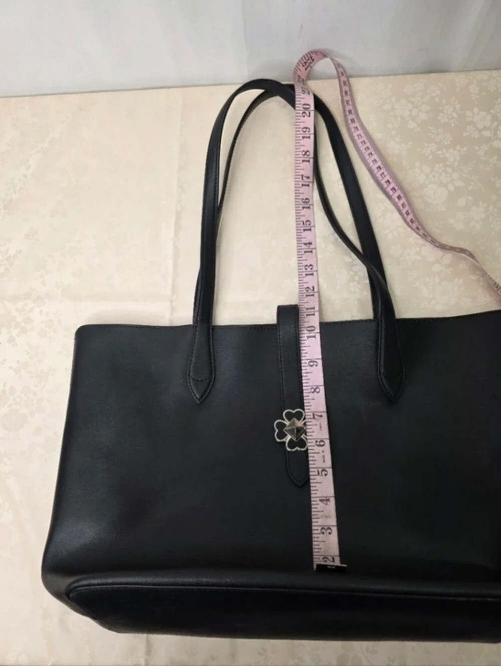 Kate Spade Black Leather Tote Bag Pink Interior Spade Flower Twist Lock